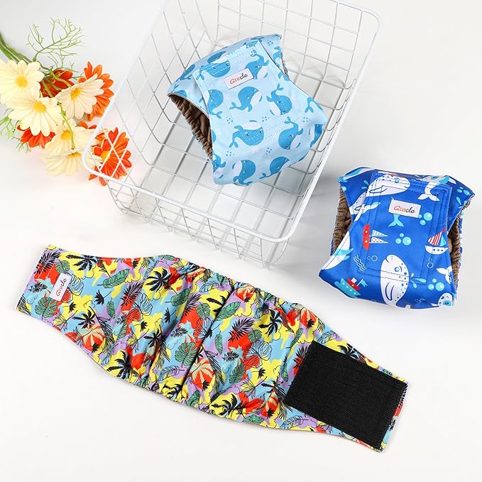 5 Pack Dog Diapers Male Reusable, Premium Belly Bands for Male Dogs, High Absorbing Dog Pee Wraps for Doggie in Incontinence or Excitable Urination and Training Hawaii XXL