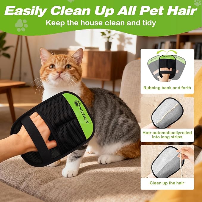 2PCS Pet Hair Remover Gloves, Versatile Grooming Gloves for Washing, Pet Gadgets, Magic Brush Pet Hair Removal Tool, Deshedding, Grooming, Ease of Cleaning, Green
