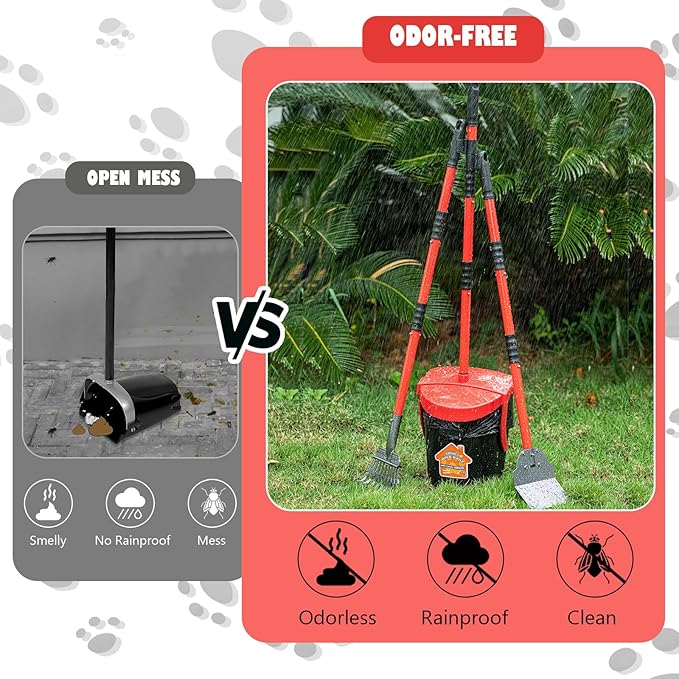 Dog Pooper Scooper With Bag Attachment,Heavy Duty Metal Rake&Spade Swivel Bin,NonBreakable Poop Scoop for Small Large Dogs,Includes 100 Waste Bag Odorless Design Easy to Use on Grass,Dirt,Gravel