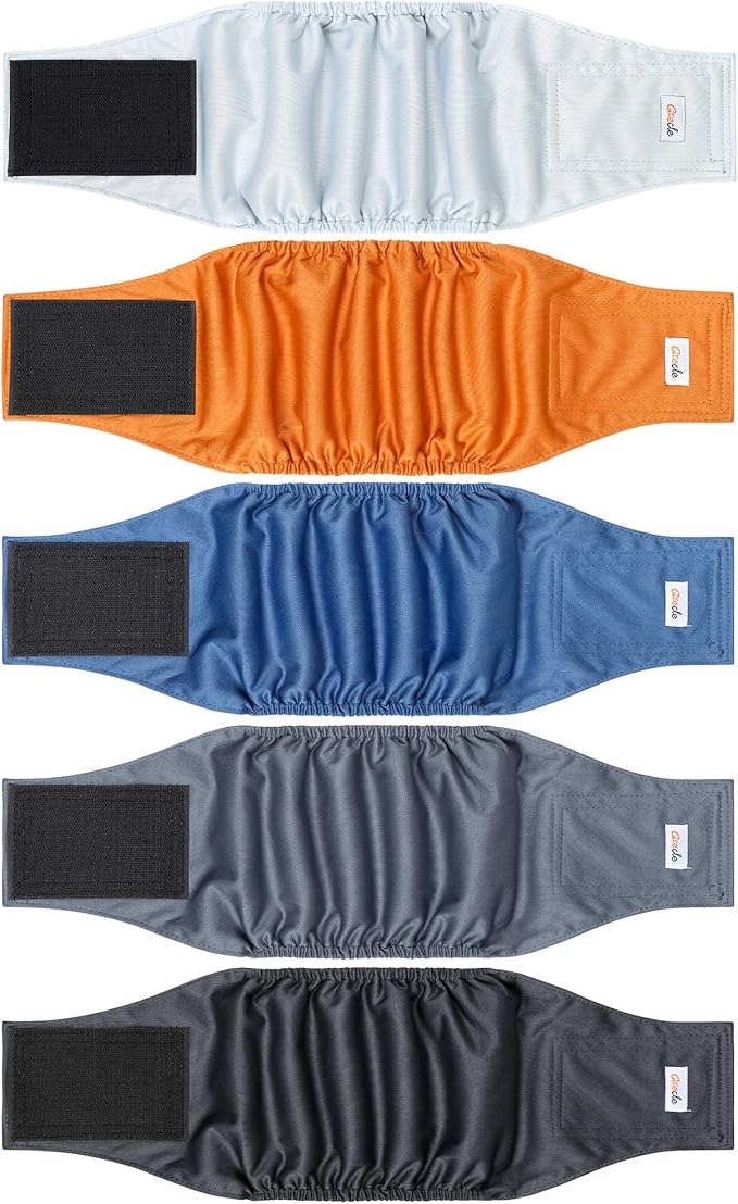 5 Pack Dog Diapers Male Reusable, Premium Belly Bands for Dogs, High Absorbing Male Dog Pee Wraps for Doggie in Incontinence or Excitable Urination and Training Gray XL