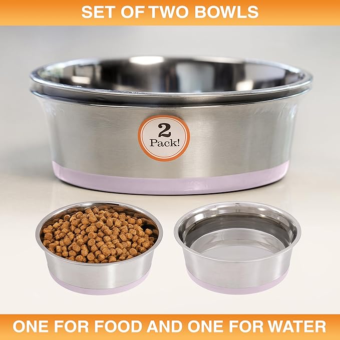 Neater Pet Brands Stainless Steel Dog Bowls with Non-Slip Rubber Bottom – Set of 2, 6 Cup (48 oz), Pink - Heavy Duty Metal Dog Bowl, Dishwasher Safe, Food or Water Bowl, Ideal for Large Dogs