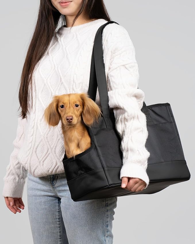 OSKAR&FRIENDS Pet Carrier Tote for Small Dogs & Cats – Vegan Leather Dog Purse with Breathable Mesh, Sherpa Bed & Safety Tether – Fits Pets Up to 20 lbs