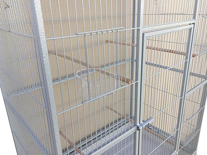 64" Extra Large Wrought Iron Metal Tight 1/2-Inch Bar Spacing Bird Flight Breeder Cage with Side Breeding Nesting Box Doors Easy Clean Pull Out Tray with Removable Rolling Stand