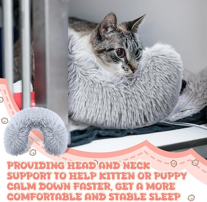 Sweetude 2 Pcs Cat Pillow for Indoor Cats and Dogs Ultra Soft Fluffy Pet Calming Toy Half Donut Cuddler U Shaped Pet Neck Pillow Joint Relief Cervical Protection