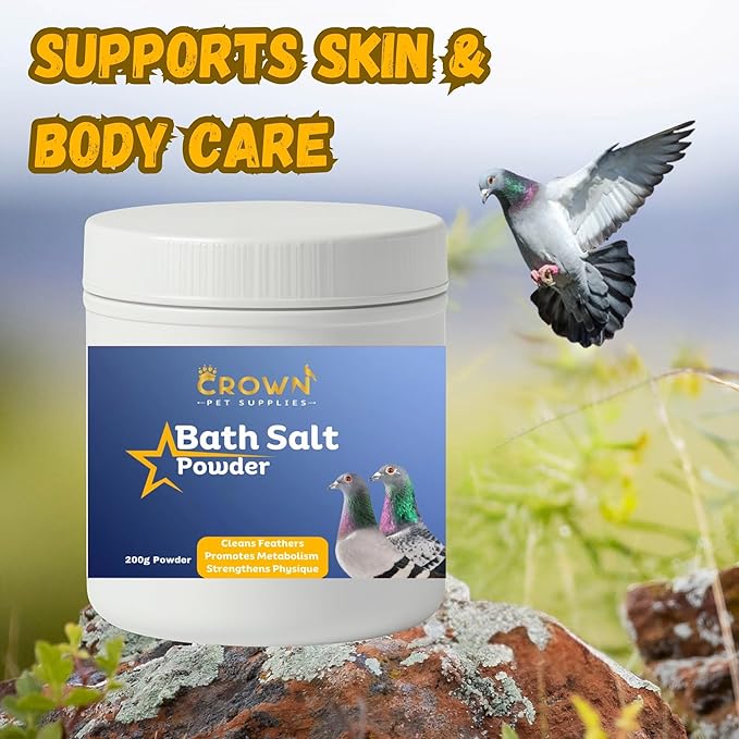 Pigeon Bath Salt – Natural Sea Salt with Vitamin B & Herbal Extracts – Cleans Feathers, Enhances Shine & Promotes Relaxation for All Breeds of Pigeons 200 Grams