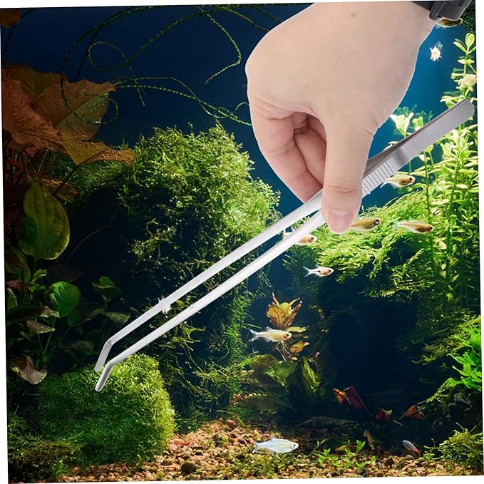 Angoily 3pcs Plant Tweezers for Aquarium Goldfish Tank Aquatic Plant Tongs Curved Tip Tweezers Sharp Blades Substrate for Planted Aquarium