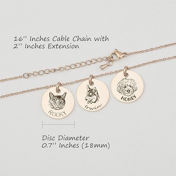 Anavia Personalized Pet Portrait Necklace, Handmade Memorial Jewelry Gift, Custom Round Disc Photo Engraved Necklace for Animal Lovers, Dog Mom, Dog Dad