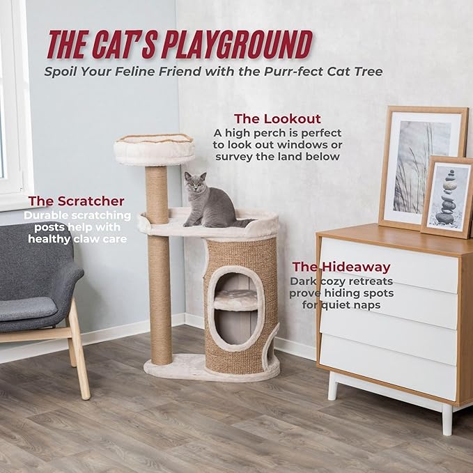 Trixie Falco 46-in Cat Tower, Sisal Scratching Posts, 2-Story Cat Condo, Plush Platforms, Removable Bed, Brown, 117 cm