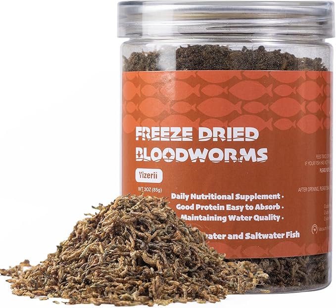 Freeze Dried Bloodworms Fish Food - High Protein Aquatic Food for Goldfish Betta Cichlids Guppies,Tropical & Saltwater Aquarium (30Z)