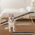 Easyego Foldable Dog Ramp for Bed and Couch, 74" Wood Pet Ramp with Side Rails and High Traction Carpet, 22° Gentle Long Slope, Top Landing Platform, Supports up to 200 LBS for Senior Dogs - Natural