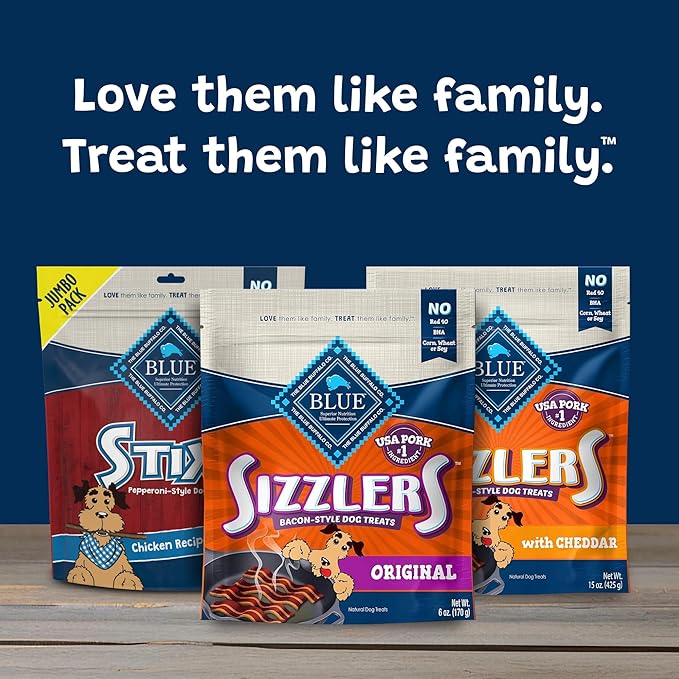Blue Buffalo Sizzlers Natural Soft Dog Treats, Bacon-Style Soft-Moist Dog Treats with Real USA Pork, Original Flavor, 6-oz Bag (Pack of 2)