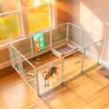 FXW Acrylic & Wire Mesh Indoor Dog Playpen, Heavy Duty 32 Inch 10 Panels Metal Dog Pen for Small and Medium Dogs, White│Patented