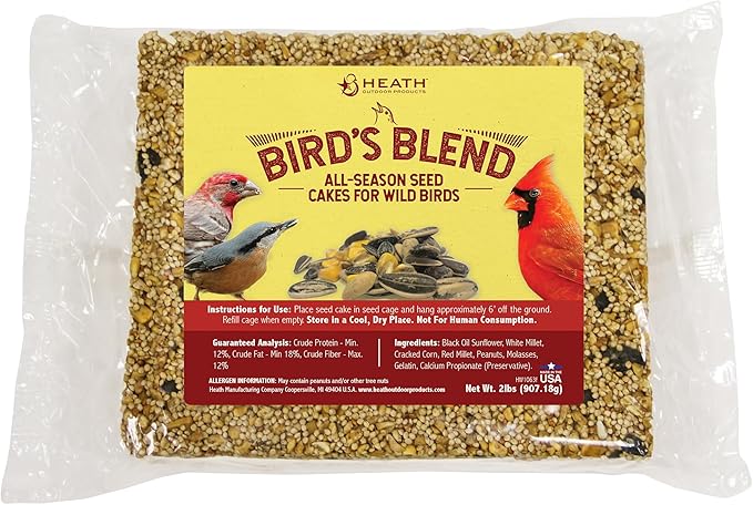 Heath SC-31-5: 2-Pound Birds Blend Seed Cake, Black Oil Sunflower Seeds, Peanuts, Corn - 5-Pack Case