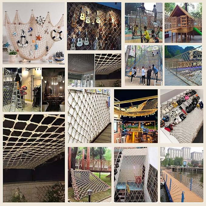 Jute Hemp Rope Net Balcony Safety Net for Kids Climbing Cargo Net Outdoor Playground Rope Net Safety Netting for Railings Stair Protection Net Indoor Outdoor Decorative Net