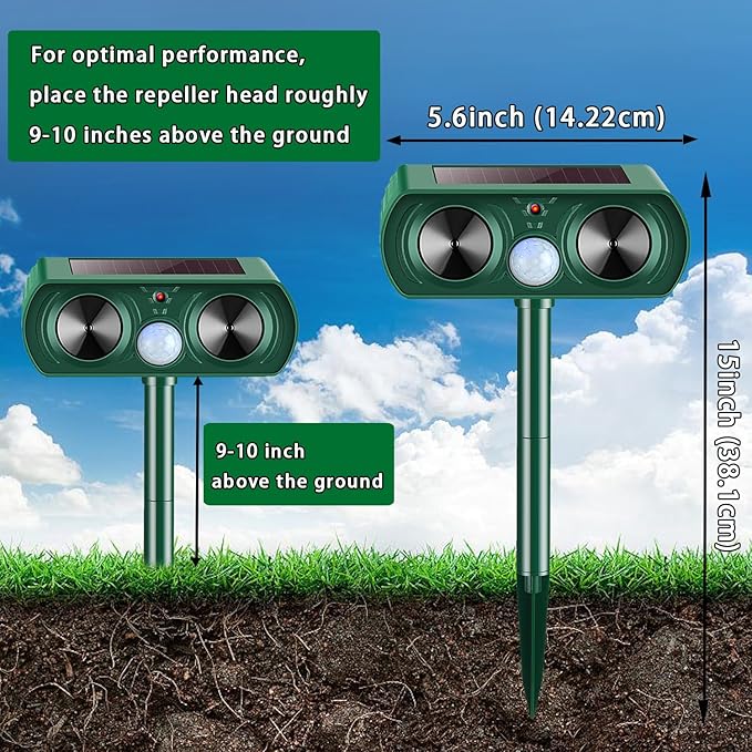 2 Pack Solar Ultrasonic Animal Repeller 2026 Waterproof Deer Repellent Devices Flashing Light Deterrent for Rabbits,Dogs, Raccoons, Cats,Rodents, Skunks, Squirrels,Yard Garden Outdoor