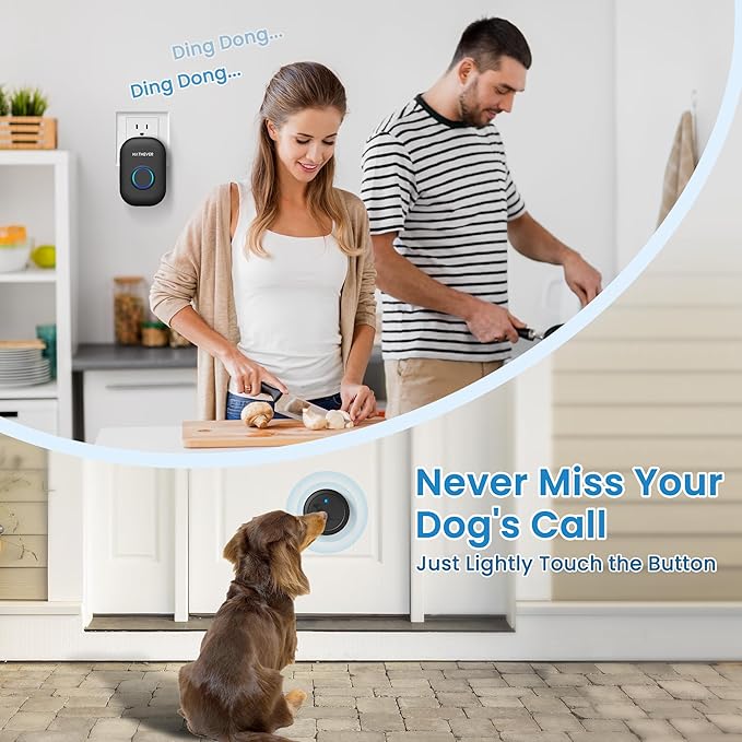 Dog Door Bell, Wireless Doggie Door Bell Operating at 1000 Feet with Chew Resistant IP65 Waterproof Touch Button, 32 Melodies