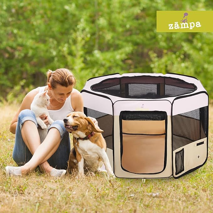 Zampa Puppy Pop Up Portable Playpen for Dog and Cat, Foldable | Indoor/Outdoor Kitten Pen & Travel Pet Carrier + Carrying Case (Pink, Extra Small (29"x29"x17"))