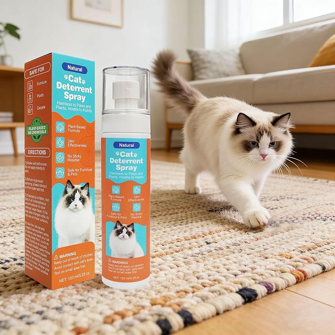 Cat Deterrent Spray, Natural Cat Repellent Spray with Citrus Scent, Traning Aid for Urine Marking & Anti-Scratch, Safe for Furniture, Plant & Rugs (Orange)
