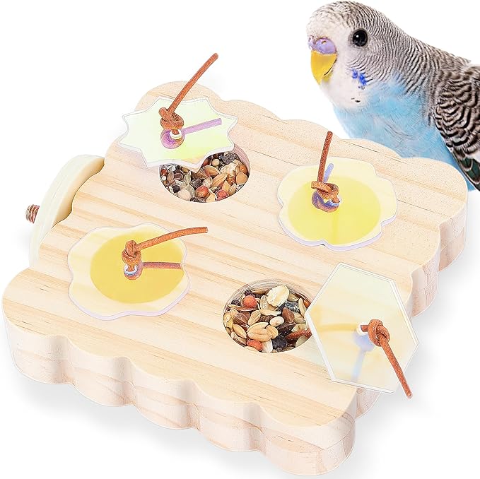 Mygeromon Bird Foraging Toys Wooden Parakeet Feeder Perch Cage Accessories for Small Parrots/Budgie