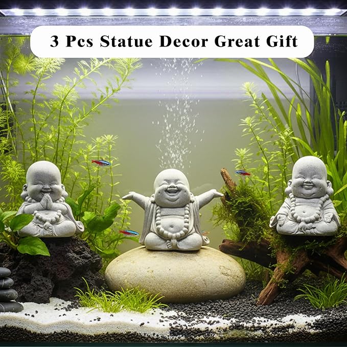 LIYAOLI 3Pcs Sandstone Buddha Statue Set for Fish Tank Decorations, Aquarium Decor Ornaments, Betta Fish Tank Accessories, Zen Sculptures for Wealth Good Luck Feng Shui, Home Office Decoration