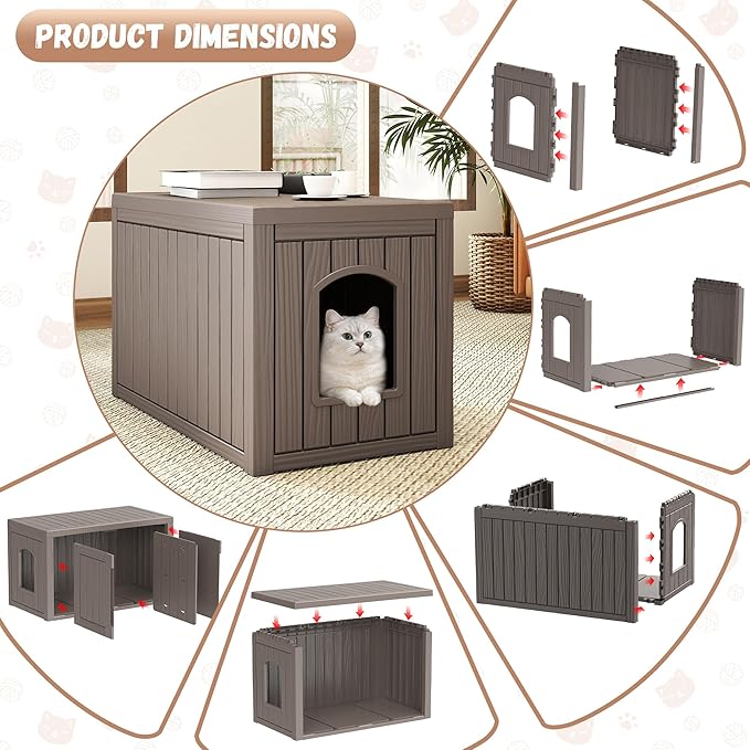 DRATO Outdoor Indoor Cat House, Resin Waterproof & Easy to Assemble Cat Shelter Suitable for Indoor & Outdoor Cats, Sturdy & Durable
