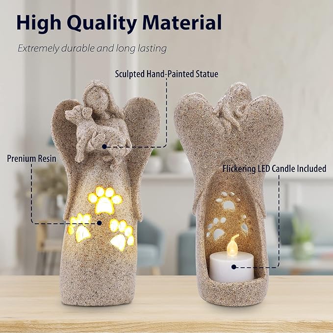 BEARAE Dog Memorial Gifts for Loss of Dogs, Pet Loss Sympathy Gifts, Dog Passing Away Bereavement Gift, Remembrance Grieving Dogs Angel Candle Holder Figurine Statue for Pet Lover