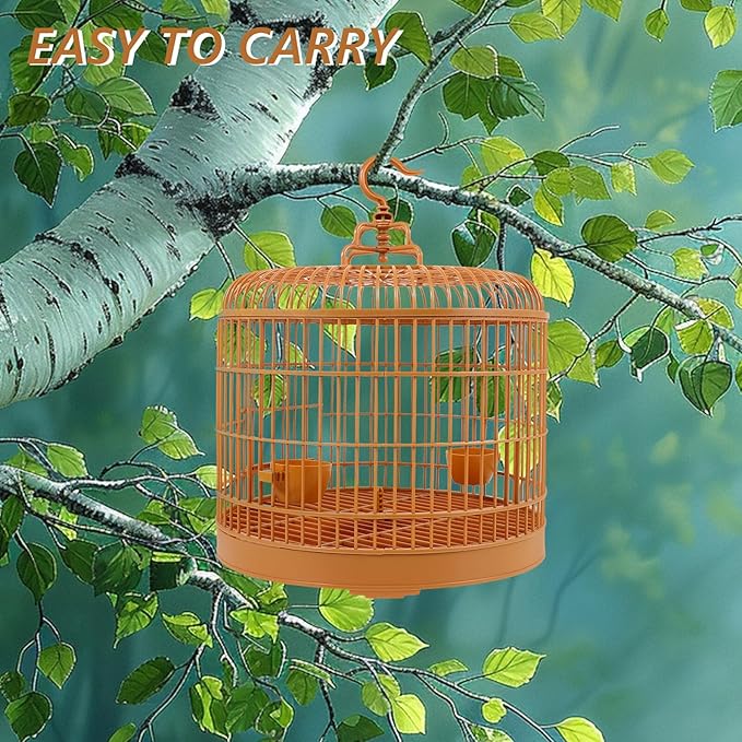 ERINGOGO Hanging Birdcage for Parakeets and Small Birds, Plastic Decorative Outdoor Cage with Handle, 29.5-inch Dome Top for Travel and Home Use
