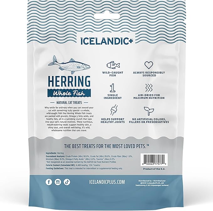 Icelandic+ Whole Fish Herring - 1oz Bag - Cat Treats, Pure Wild-Caught & Air-Dried Pet Chew, Single Ingredient Snack, Just The Fish Nothing Else