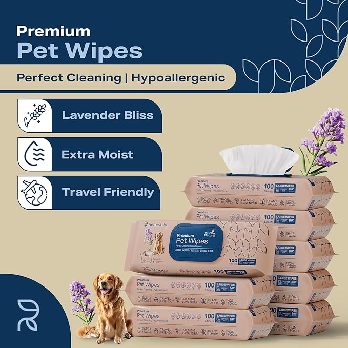 Dog Wipes for Paws and Butt - (800 Wipes) - Plant Based Lavendar Scented, Pet Wipes for Dogs and Cats - Deodorizing Non Toxic Dog Wipes - 8 Packs of 100