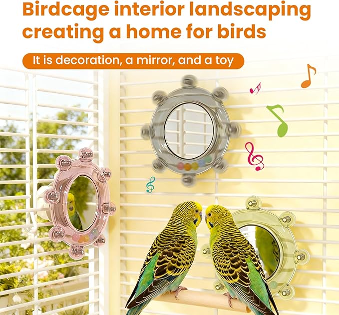 Bird Mirror Toys for Cage,Parakeet Rotating Sound Wheel Toy,Budgie Training Colorful Interactive Chew Toys for Canaries Lovebirds Conures Cockatiels cage Accessories (2, Blue)