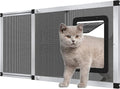 Ventilated Pet Door for Window 38"-44" Wide Adjustable, Silver Aluminum Frame + Stainless Steel Mesh | Breathable Bug-Proof | 4-Way Lock Magnetic Closure Cat Window Door,Cat Door for Window Insert