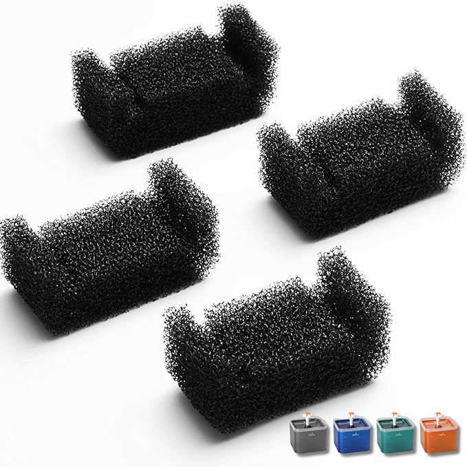 iPettie Replacement Sponge Filter for Neverland Cat Water Fountain with LED Light, 67oz/2.0L, IP-830-S4, 4 Pack