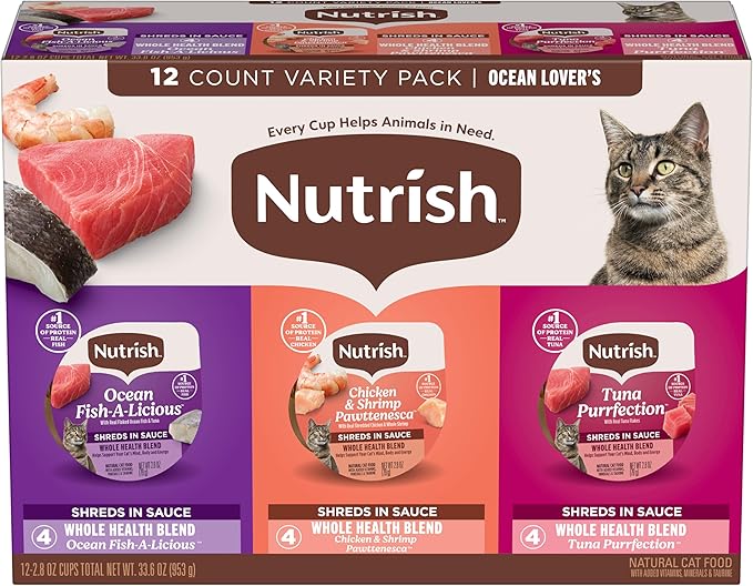 Nutrish Grain Free Ocean Lover's Whole Health Blend Variety Pack Wet Cat Food, 2.8 oz. Cup, 12 Count (Rachael Ray)