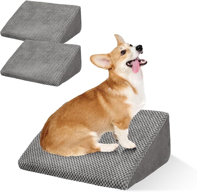 40D Dog Ramp for Stairs for Small & Senior Dogs and Cats – Non-Slip Stair Ramp for Dogs with Gentle Slope, Pet Ramp with Washable Cover & Self-Sticky Pads for Safe Climbing Easy Install(Grey, 3 Pack)