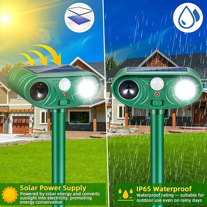 2026 Solar Animal Repellent Outdoor&Cat Repellent Outdoor Rabbit Squirrel Deer Repellent Devices Coyote Raccoon Fox Deterrents with Motion Sensor & LED Waterproof Cat Deterrent for Garden Yard 4 Pack
