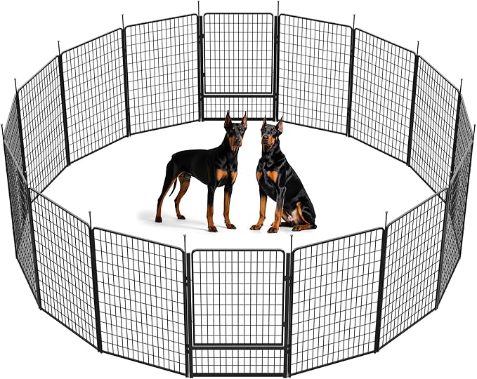 SunsGrove Dog Playpen Outdoor with Wider Door, Heavy Duty 50 Inch 16 PanelsDog Pen, Anti Rust Dog Fence Indoor, Easy Insert into Soil, Pet Playpen for Yard RV Camping