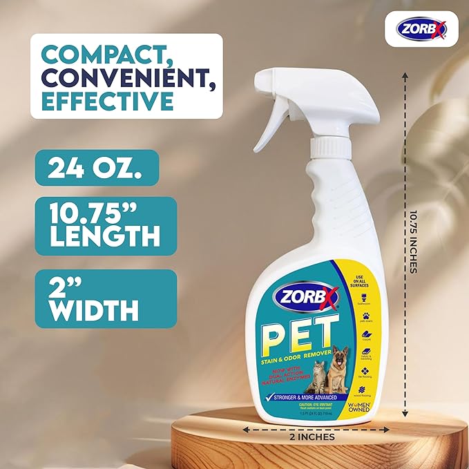ZORBX Pet Stain and Odor Remover Spray 24 FL Oz - Dual Action Stain Remover & Pet Odor Neutralizer - Pet Stain Remover for Carpet, Dog & Cat Urine - Odor Absorber for Strong Odor