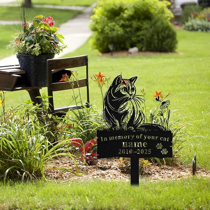 Custom Cat Grave Marker Outdoor, Personalized Metal Cat Memorial Grave Stake with Name and Date, Outdoor Waterrproof Cats Memorial Plaque