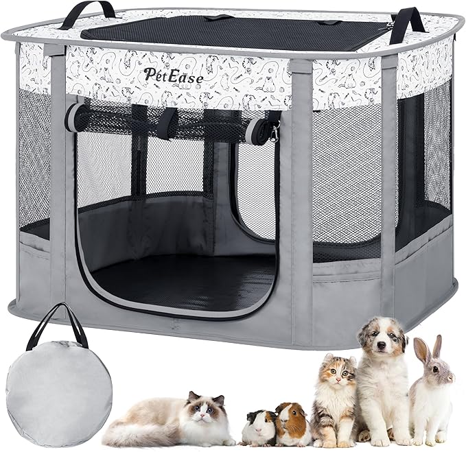 Portable and Foldable Cat Playpen Dog Playpen Small Animal Playepn with Waterproof Bottom, Foldable Pet Cage for Rabbit Puppy Hamster, Indoor/Outdoor Use