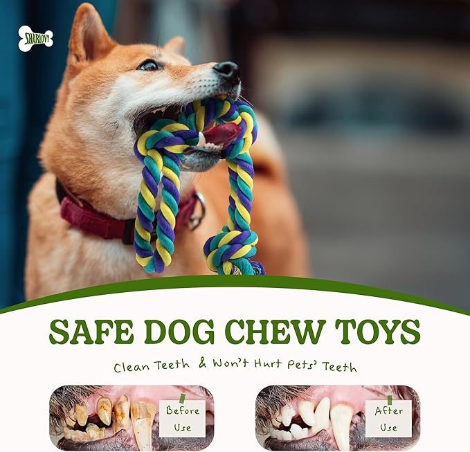 SHARLOVY Dog Rope Toy for Medium Dogs, 2 Pack Heavy Duty Dog Chew Toys for Aggressive Chewers, Interactive Tug of War Dog Toys for Medium to Large Breed