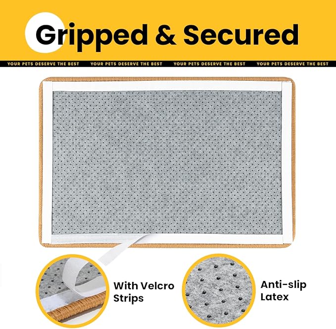 Cat Scratcher Mat,Sisal Cat Scratch Pad with Hook&Loop Tape,Wall Floor Kitten Scratching Pads Rug for Indoor,Furniture Protector for Couch&Carpets&Sofas,Kitty Bithday Gifts,Medium,Brown,2 Pack