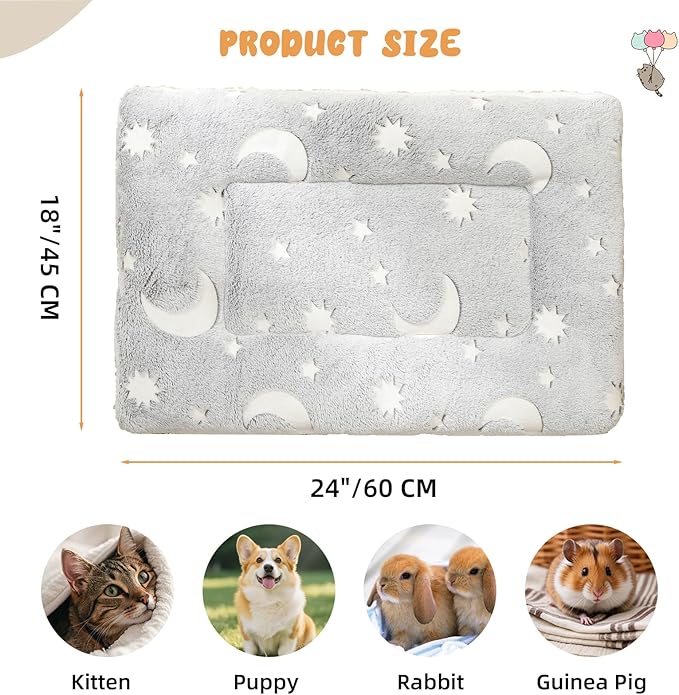 2-Pack Extra Large Self Warming Cat Bed Mat - 45x60cm (18"x24") Ultra Thick 5cm Thermal Pet Pad with Dual-Sided Design, Machine Washable for Indoor Outdoor Cats & Puppy Use Grey Stars Moon