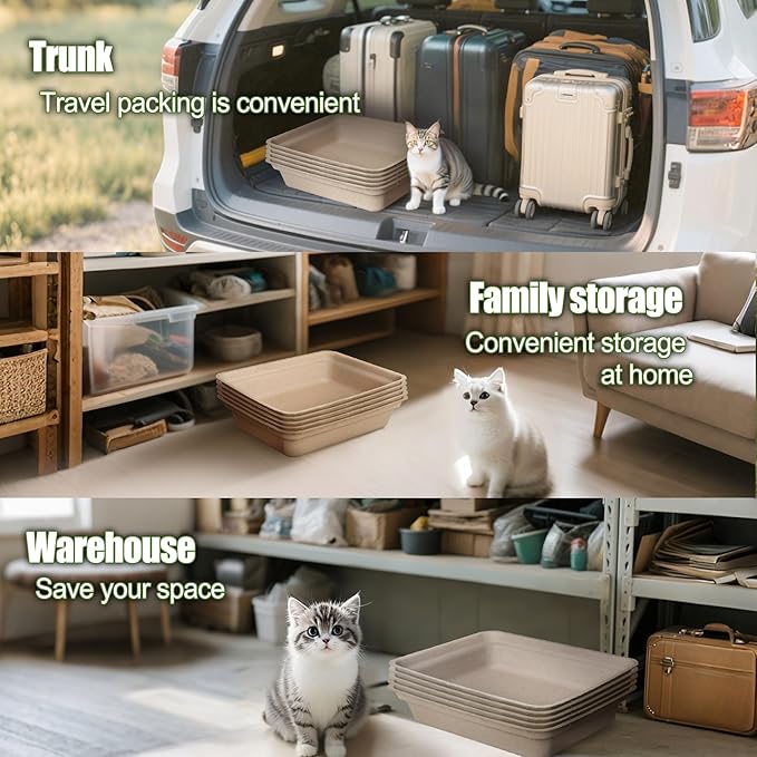 Disposable Litter Boxes for Cats Large: 2/4/6/8-Pack 17.5'' x 13.5'' Leak-Proof Sustainable for Indoor/Travel Use Standalone or as Liner 4-Pack