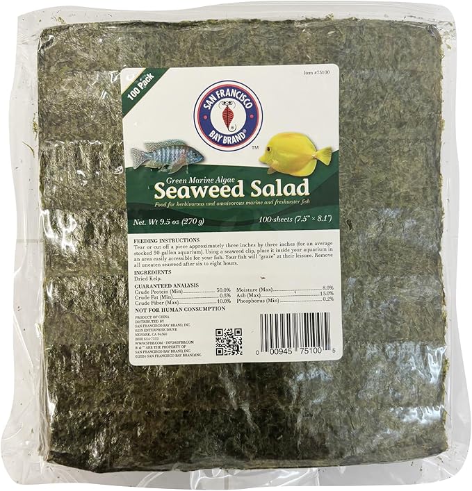 San Francisco Bay Brand Green Seaweed Salad Dried Marine Algae Bulk (9.5 Ounce 100 Full Size Sheets) Aquarium Fish Food for Saltwater Marine & Freshwater | Seaweed for All Algae Eater Grazers