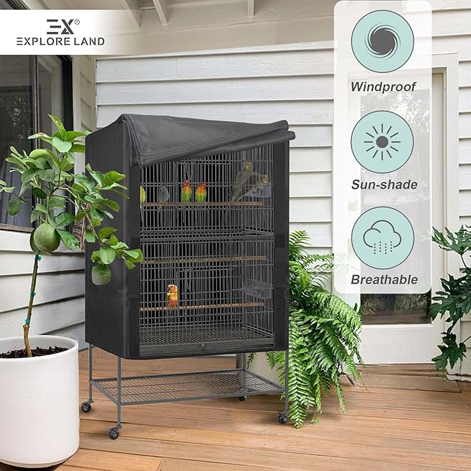 Explore Land Pet Cage Cover - Good Night Enclosure for Bird Critter Cat House to Small Animal Privacy & Comfort (Medium, Black)