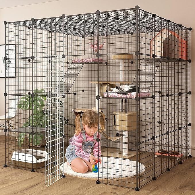 Oneluck 4-Tier Extra Large Cat Cages Indoor, 55.1 Inch Enclosure, Catio DIY Cat Playpen Detachable Metal Wire Kennels Cat Crate Exercise Place Ideal for 1-4 Cats