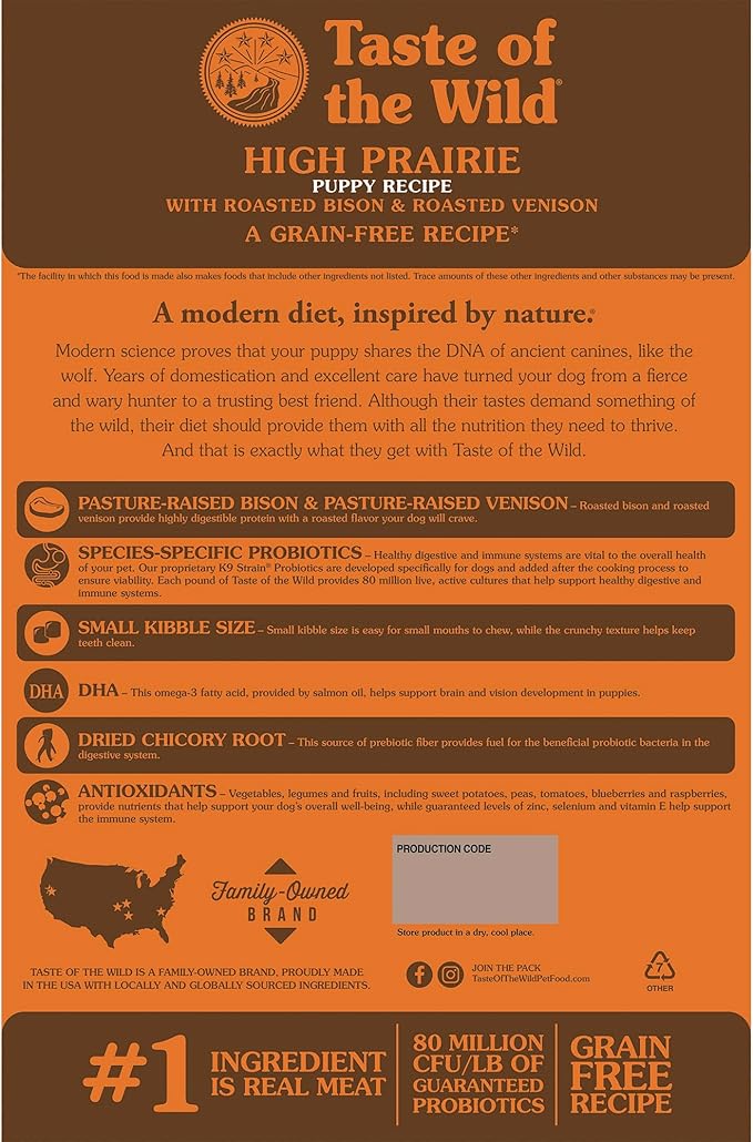 Taste of the Wild High Prairie Grain-Free Dry Dog Food with Roasted Bison and Venison for Puppies 28lb