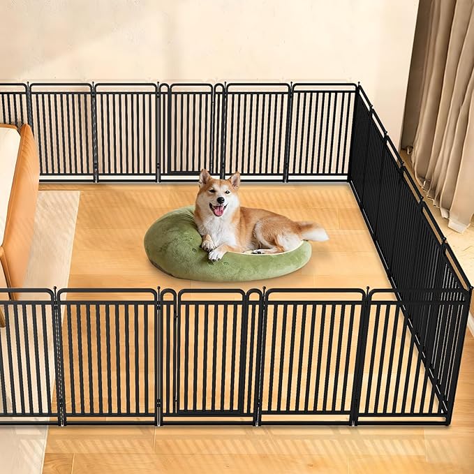 New Thickened Version Dog Playpen, 43 Inch Dog Fences for The Yard, Portable Outdoor Dog Playpen for Large/Medium/Small Dogs, Foldable Metal Dog playpen, with Doors (24 Panels, 43 Inch)