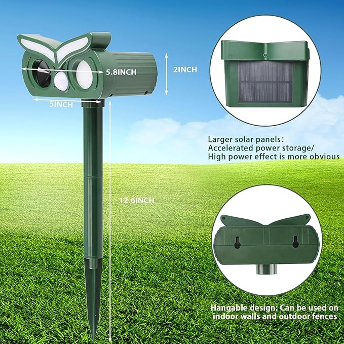 4Pack Cat Repellent Outdoor,Solar Ultrasonic Animal Repellent Outdoor Deer Repellent Devices with Motion Detection&Flash Light Squirrel Rabbit Dog Deterrent,Keep Rodent Chipmunk Raccoon Away for Yard