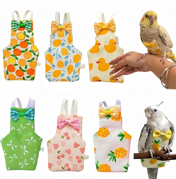 6Pcs Bird Diapers Bird Harness Flight Suits Diapers Reusable Parrot Nappy with Waterproof Inner Layer Washable Cute Urine Wet Suit Costume for Cockatiel Conure Budgie Macaw Parakeet, L